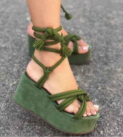 Corsica Rope-Tie Wedge Sandals