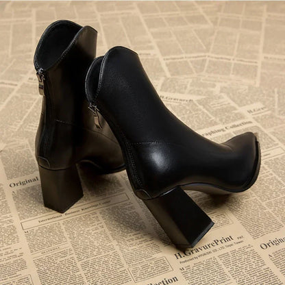 Elongated Point Block Heel Boots