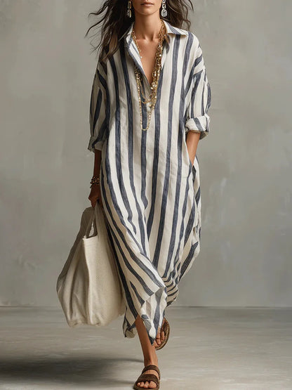 Aegean Drift Oversized Stripe Maxi
