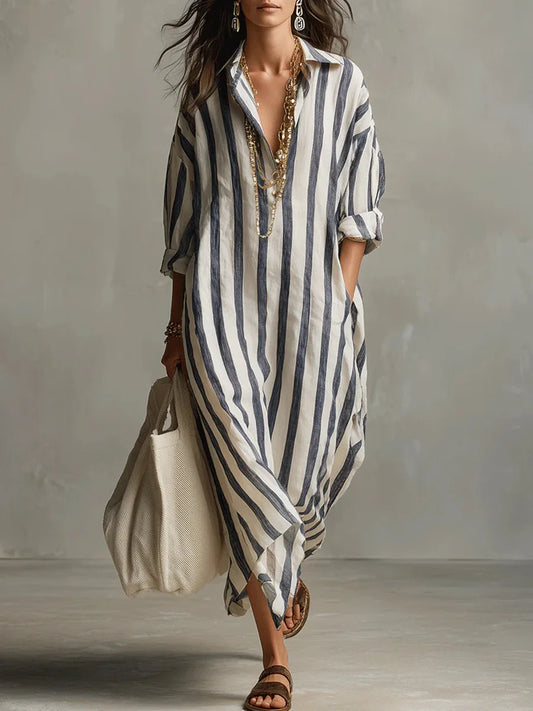 Aegean Drift Oversized Stripe Maxi