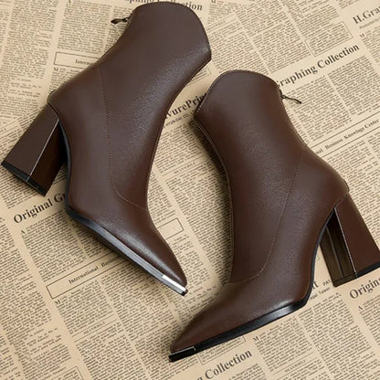 Elongated Point Block Heel Boots