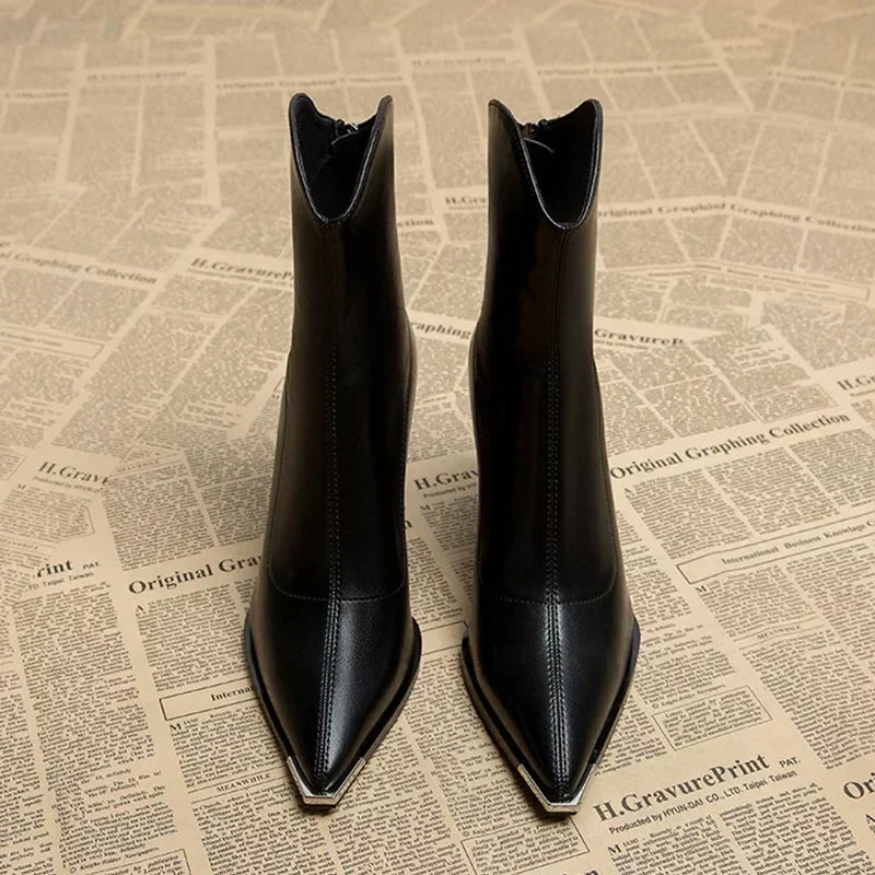 Elongated Point Block Heel Boots