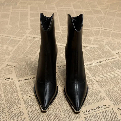 Elongated Point Block Heel Boots