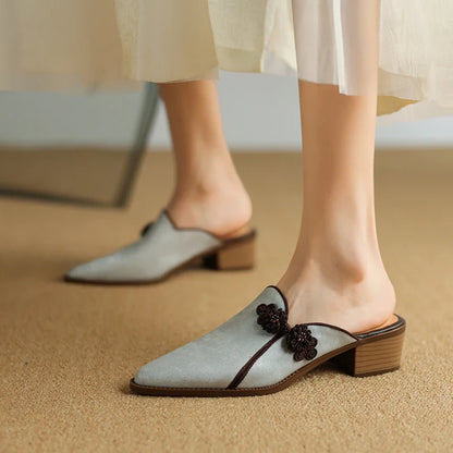 Embroidered Flower Mule