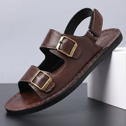 Holt Double-Buckle Leather Sandals