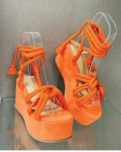 Corsica Rope-Tie Wedge Sandals