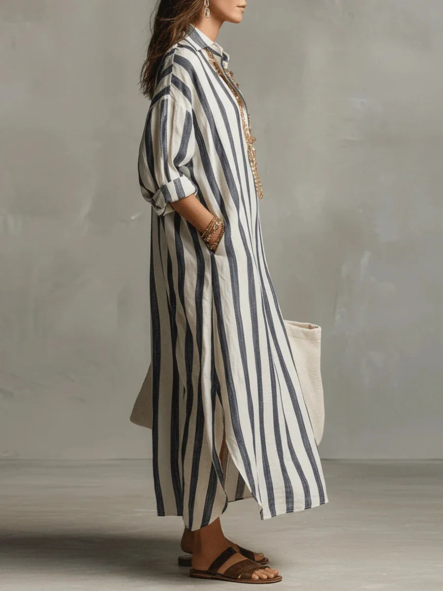 Aegean Drift Oversized Stripe Maxi