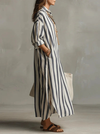 Aegean Drift Oversized Stripe Maxi