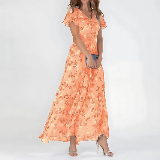 Watercolor Bloom Flutter Maxi Dress