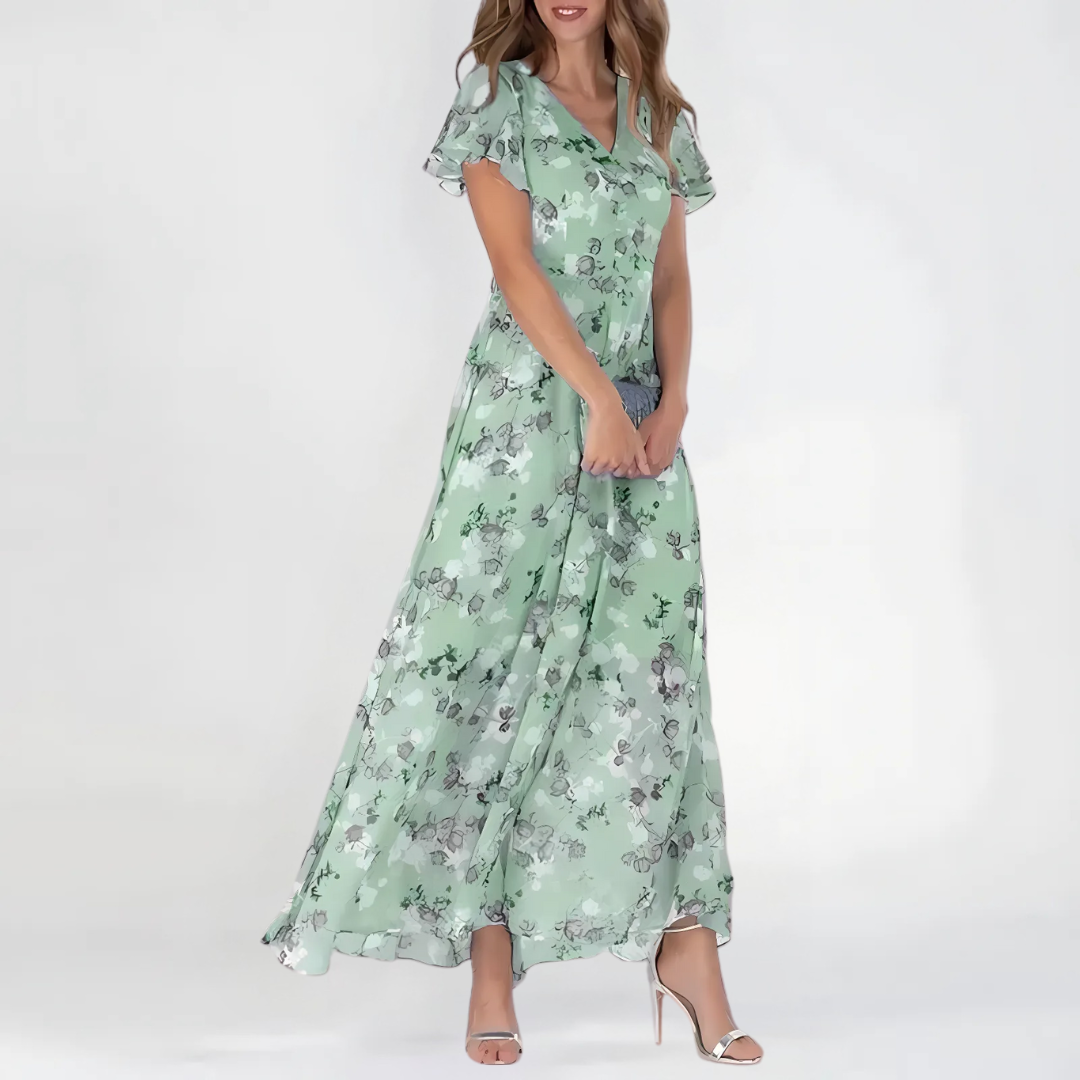Watercolor Bloom Flutter Maxi Dress