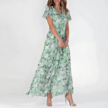 Watercolor Bloom Flutter Maxi Dress