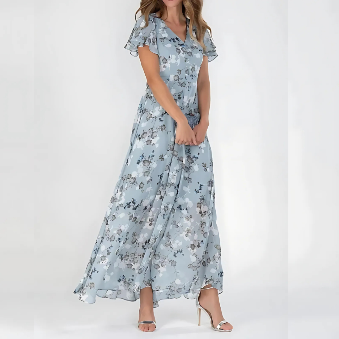 Watercolor Bloom Flutter Maxi Dress