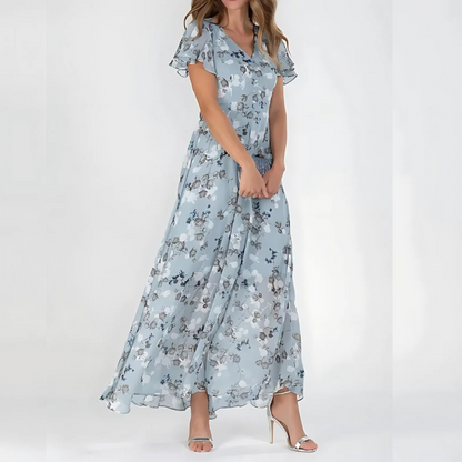 Watercolor Bloom Flutter Maxi Dress