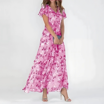 Watercolor Bloom Flutter Maxi Dress