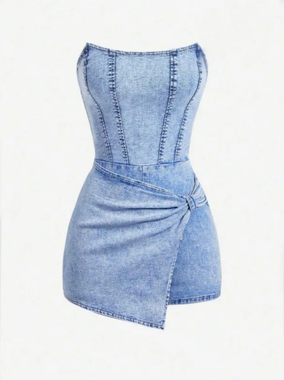 Fumée — Smoked Denim Strapless Wrap Dress