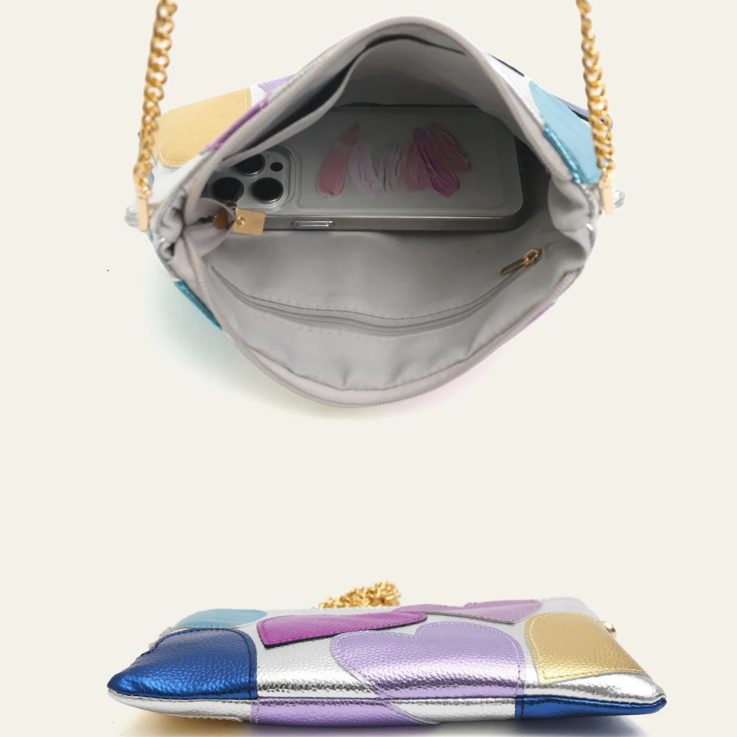 Amoure Metallic Heart Clutch