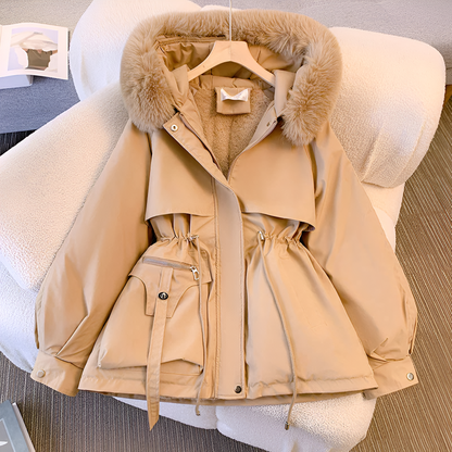 Belted Parka with Detachable Fox Fur Hood