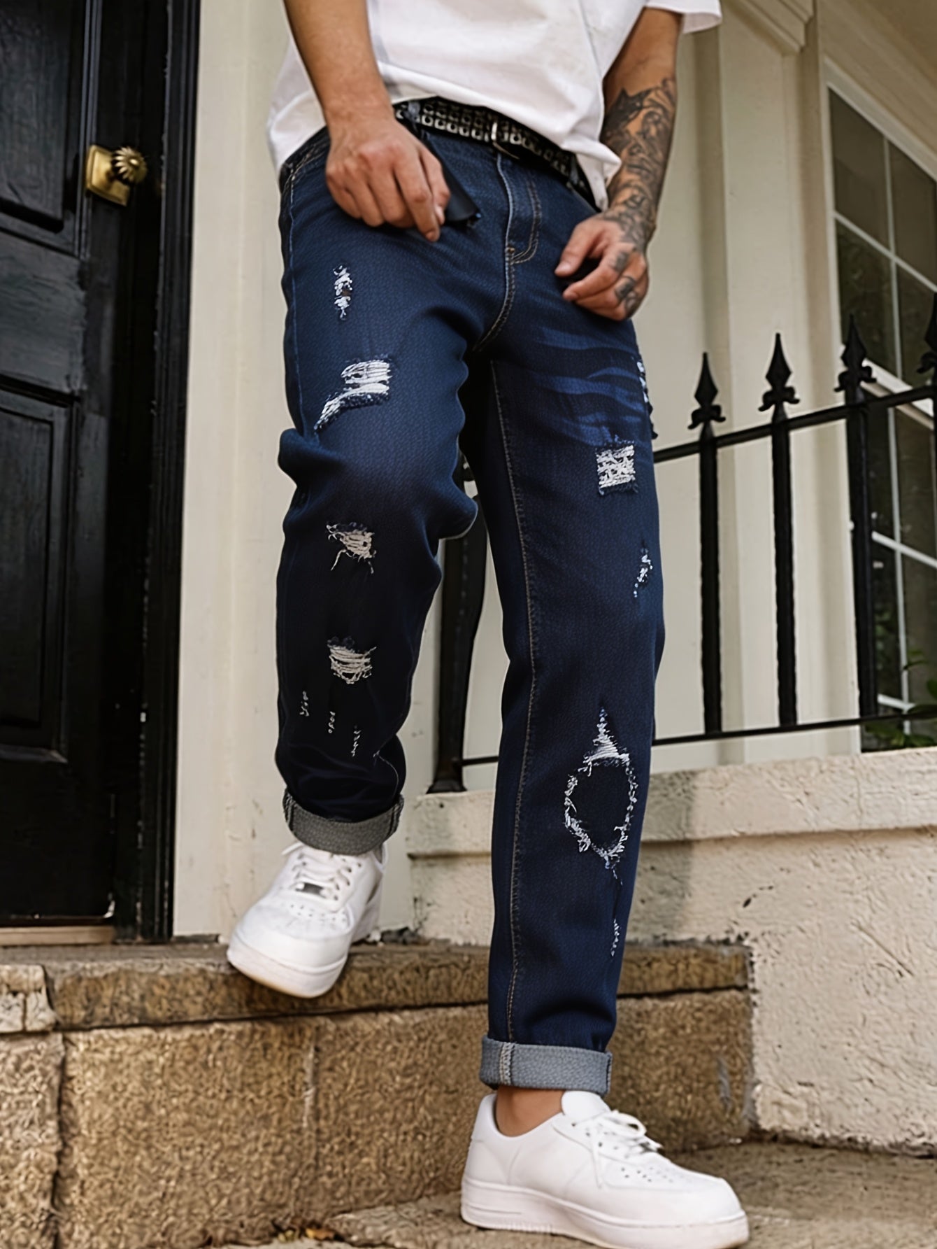 Shadow-Burn Two-Tone Ripped Denim