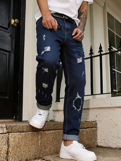 Shadow-Burn Two-Tone Ripped Denim