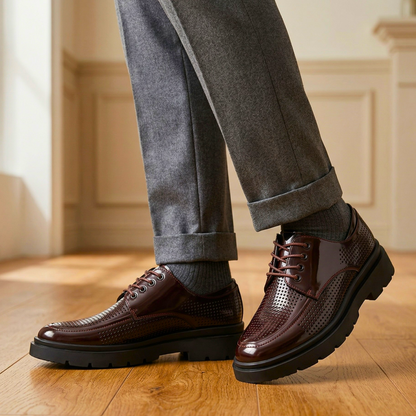 Bordeaux Patent Perforated Lug-Sole Derby