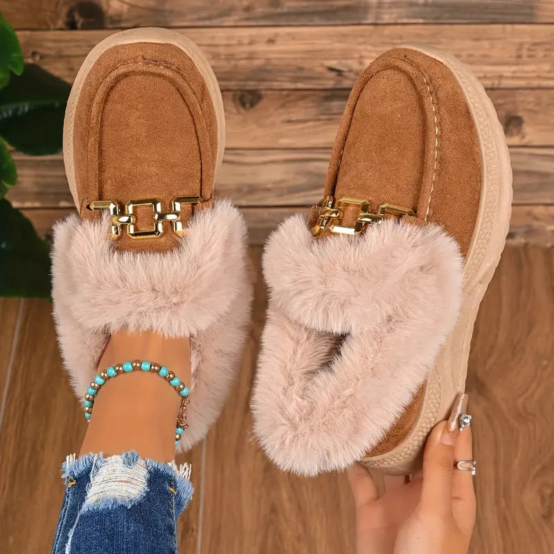 Velvet Suede Fur-Cuff Loafers