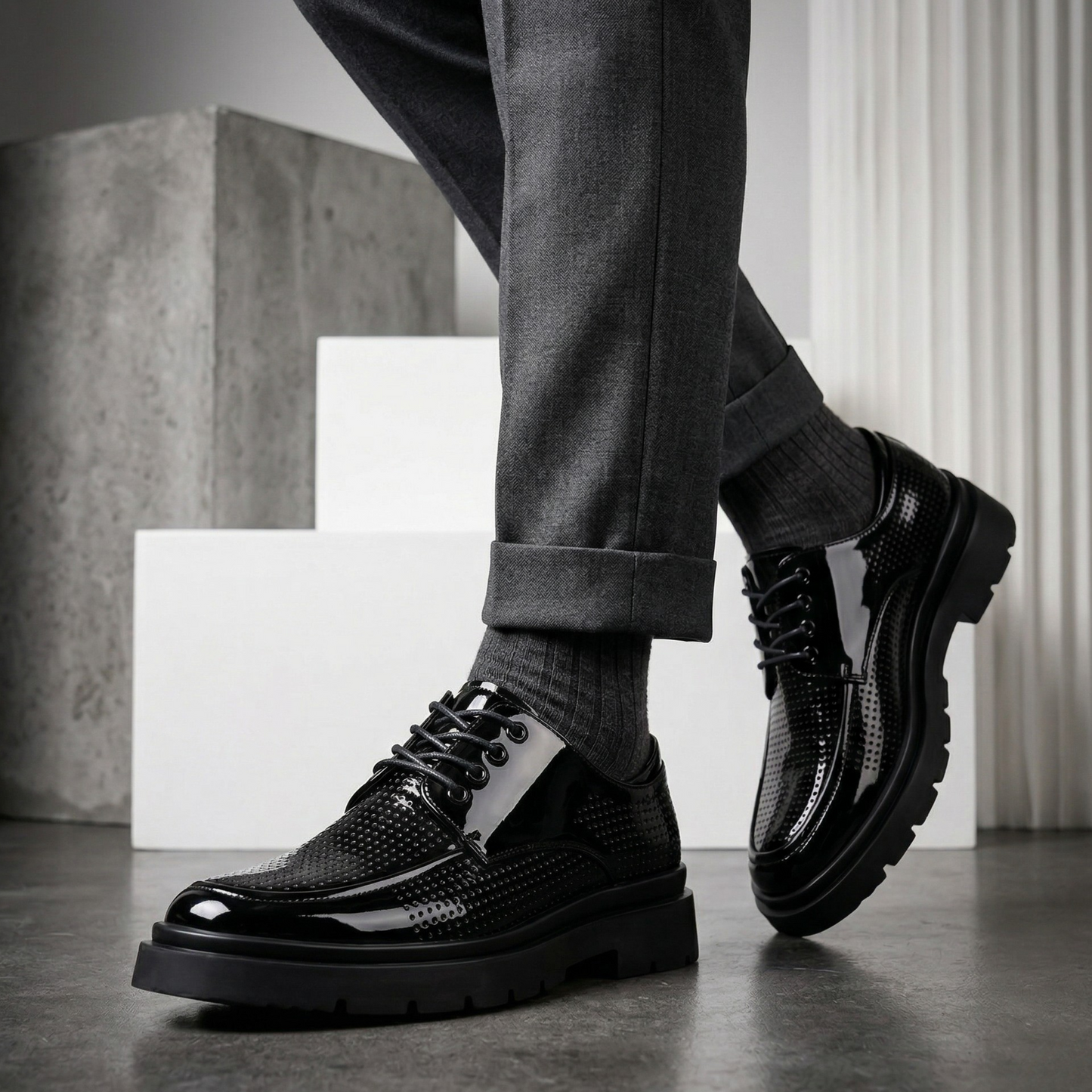 Bordeaux Patent Perforated Lug-Sole Derby