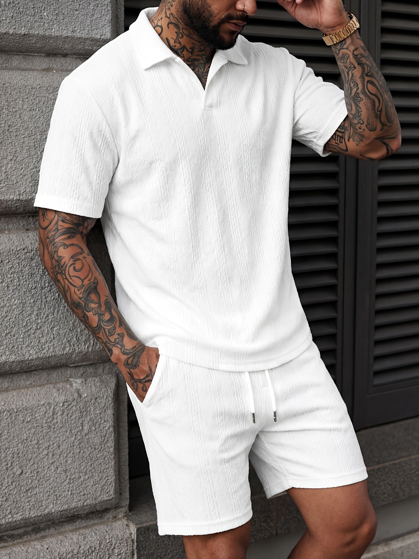 Aegean Stripe Knit Polo Set