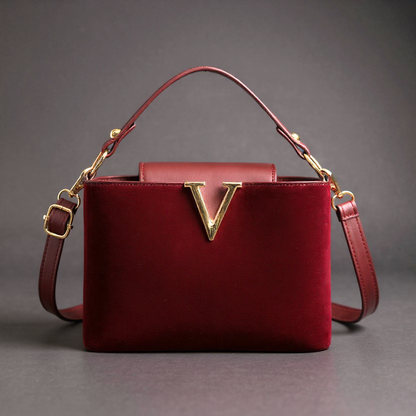 V-Emblem Structured Leather Satchel