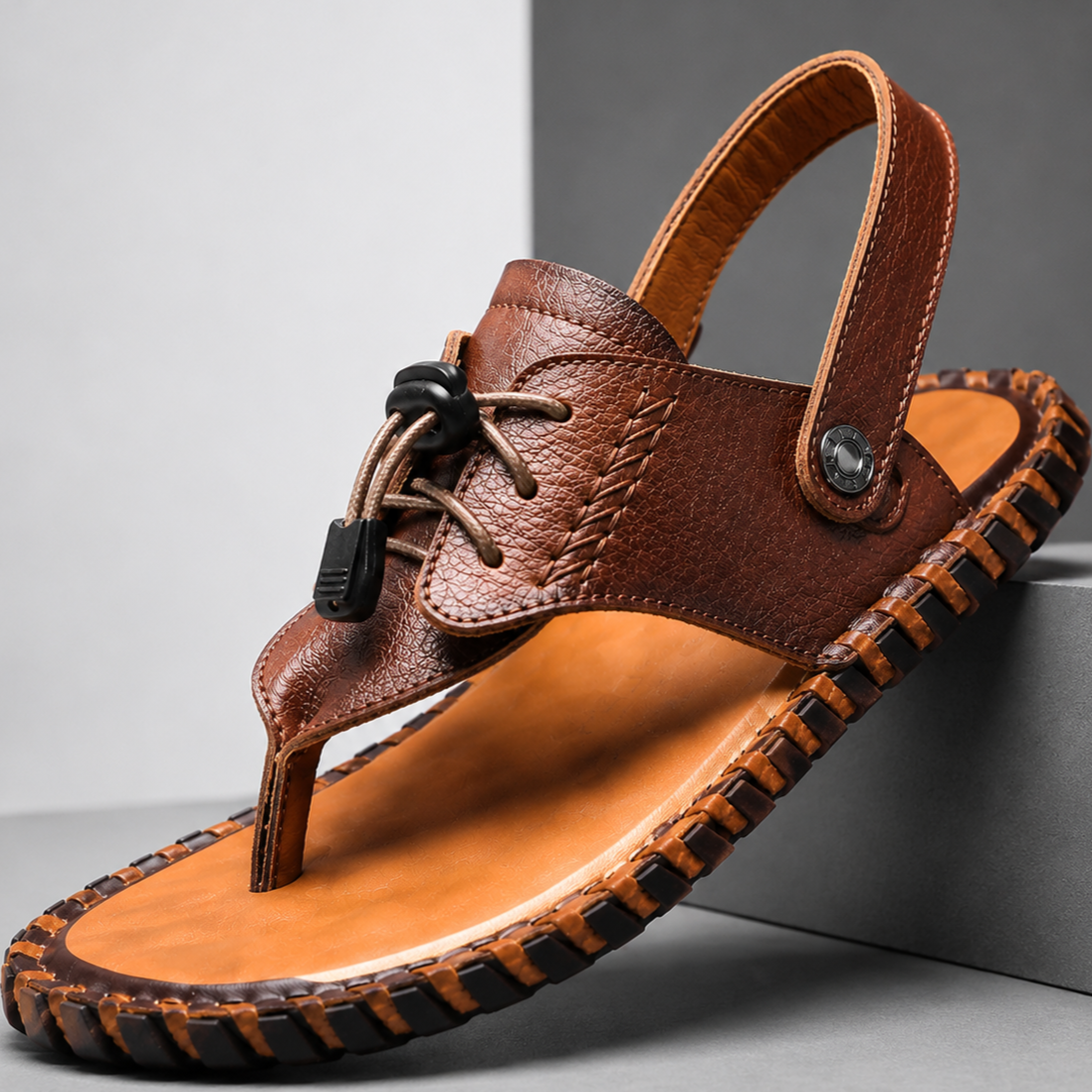 Cognac Thong Leather Sandal