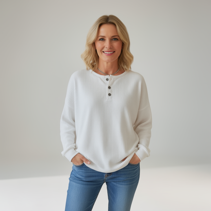 Cozy Waffle-Weave Henley Top