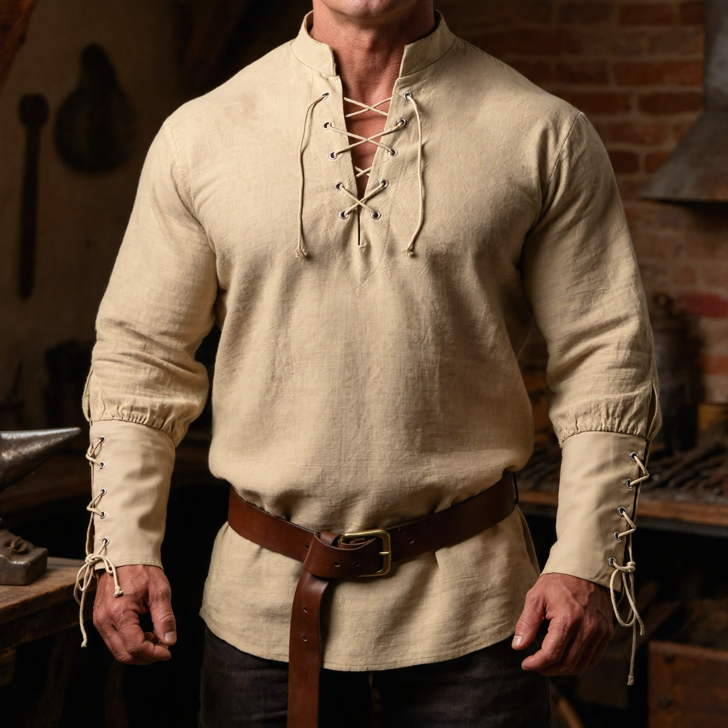 Renaissance-Inspired Laced Neckline Shirt