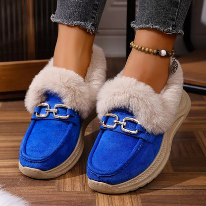 Velvet Suede Fur-Cuff Loafers