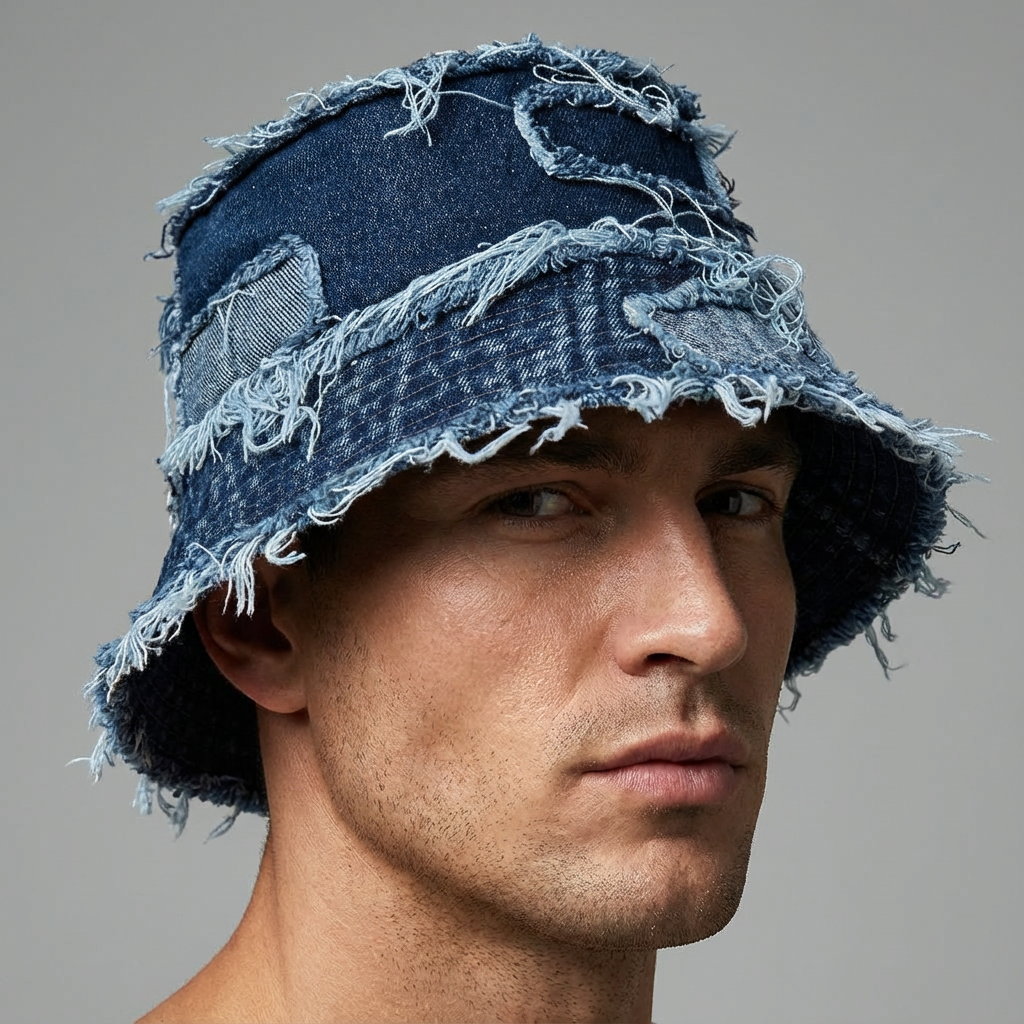 Frayed-Edge Denim Bucket Hat