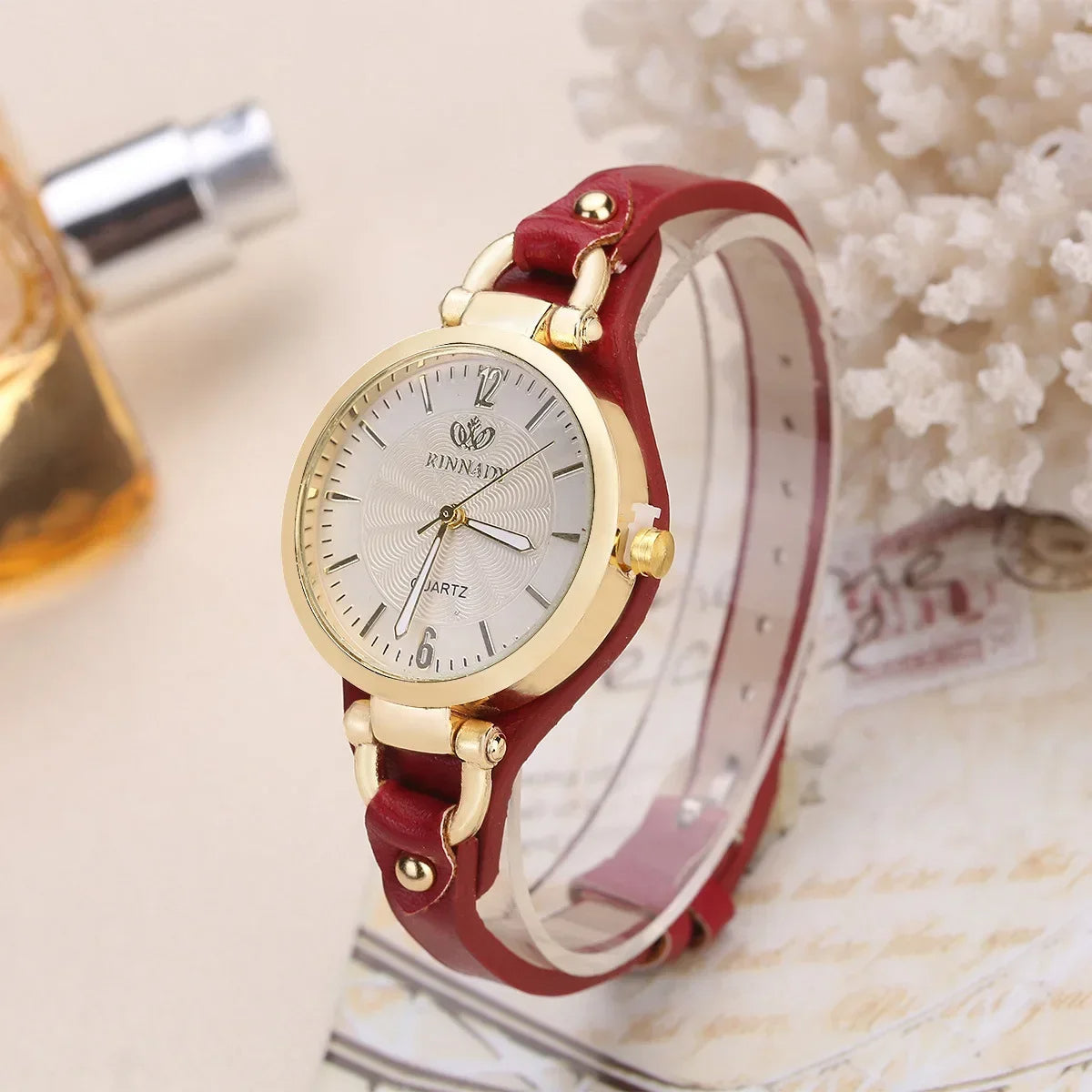 Parisian Gold-Case Leather Band Watch