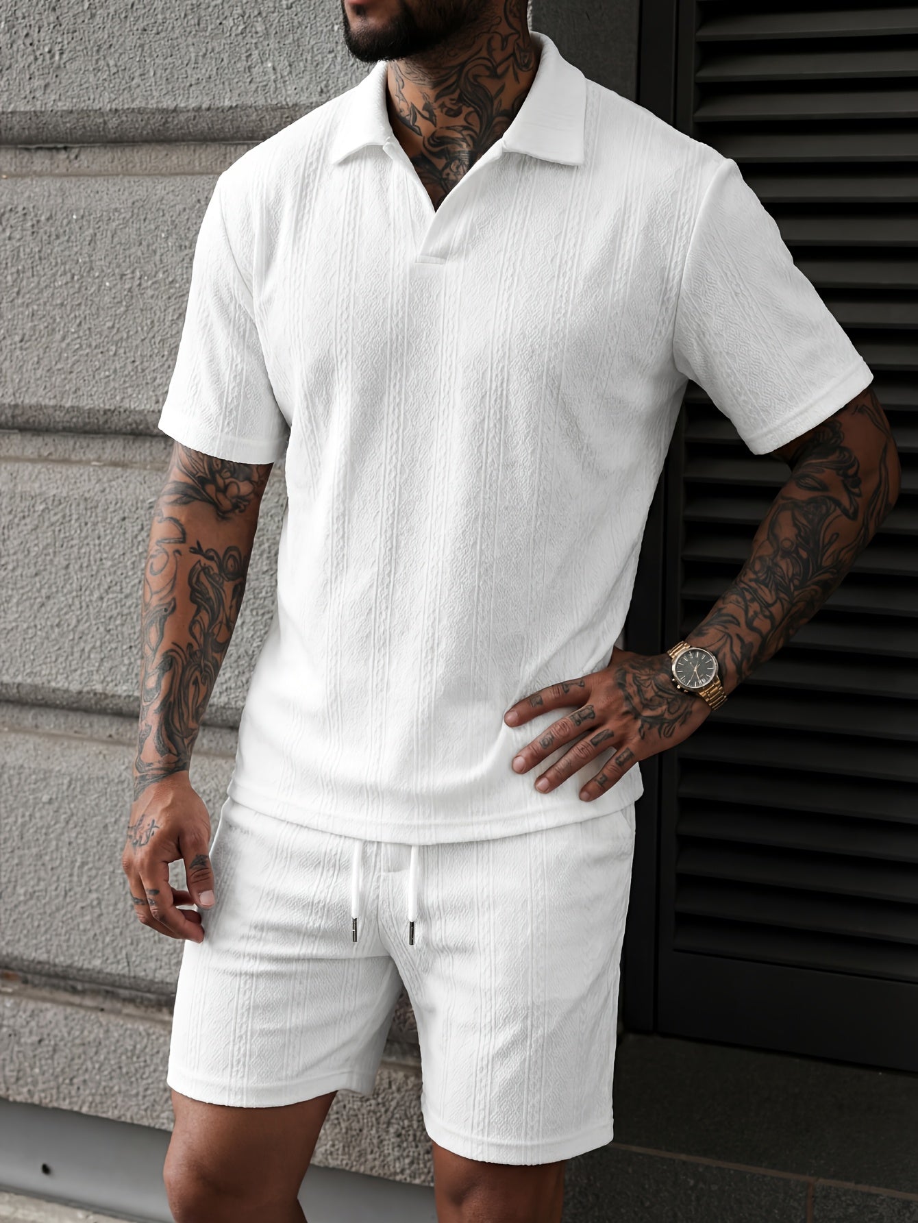 Aegean Stripe Knit Polo Set
