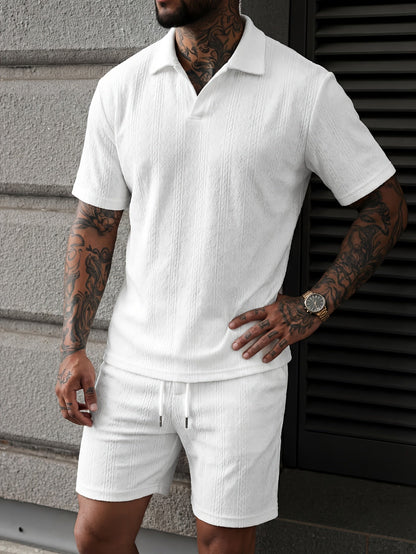 Aegean Stripe Knit Polo Set