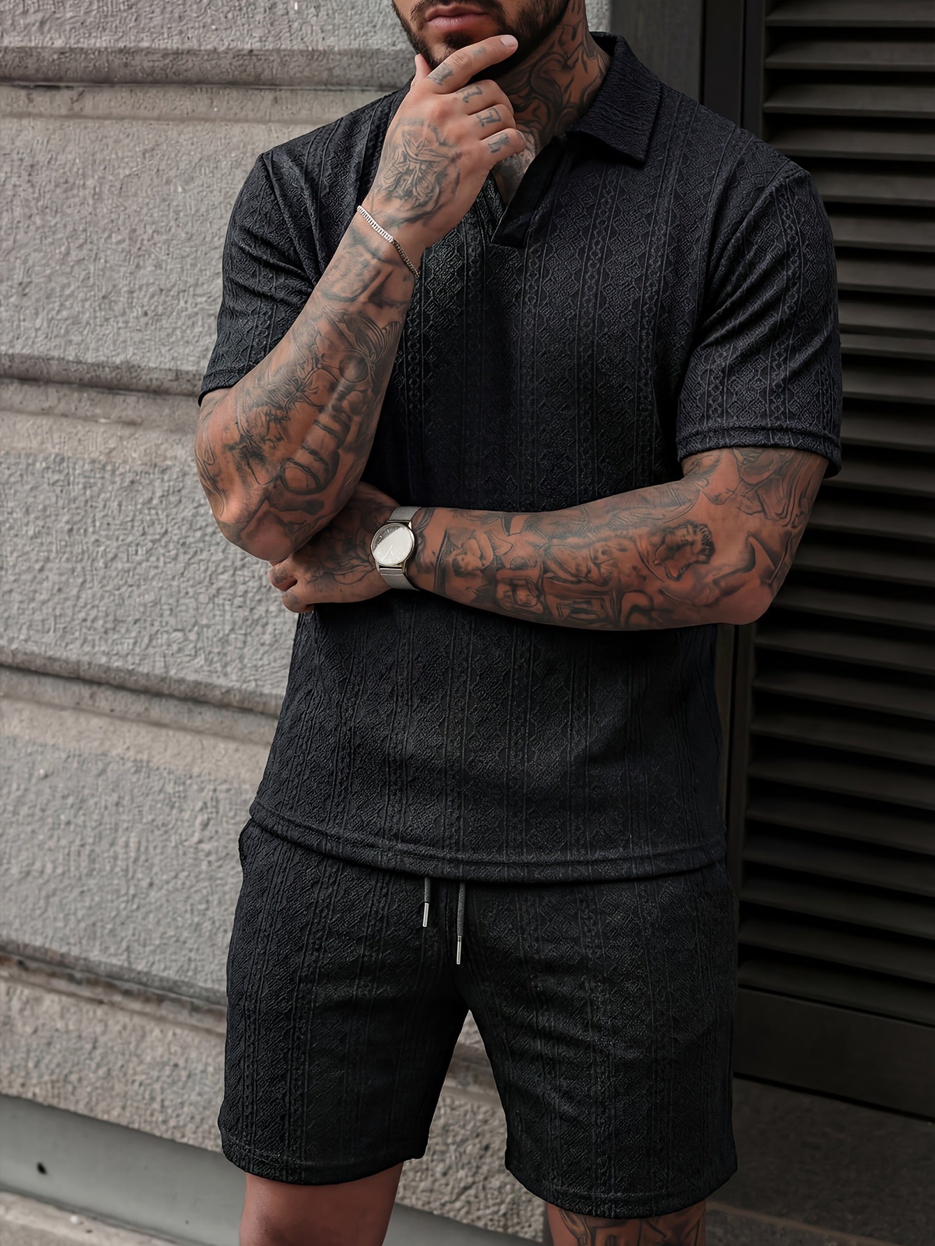 Aegean Stripe Knit Polo Set