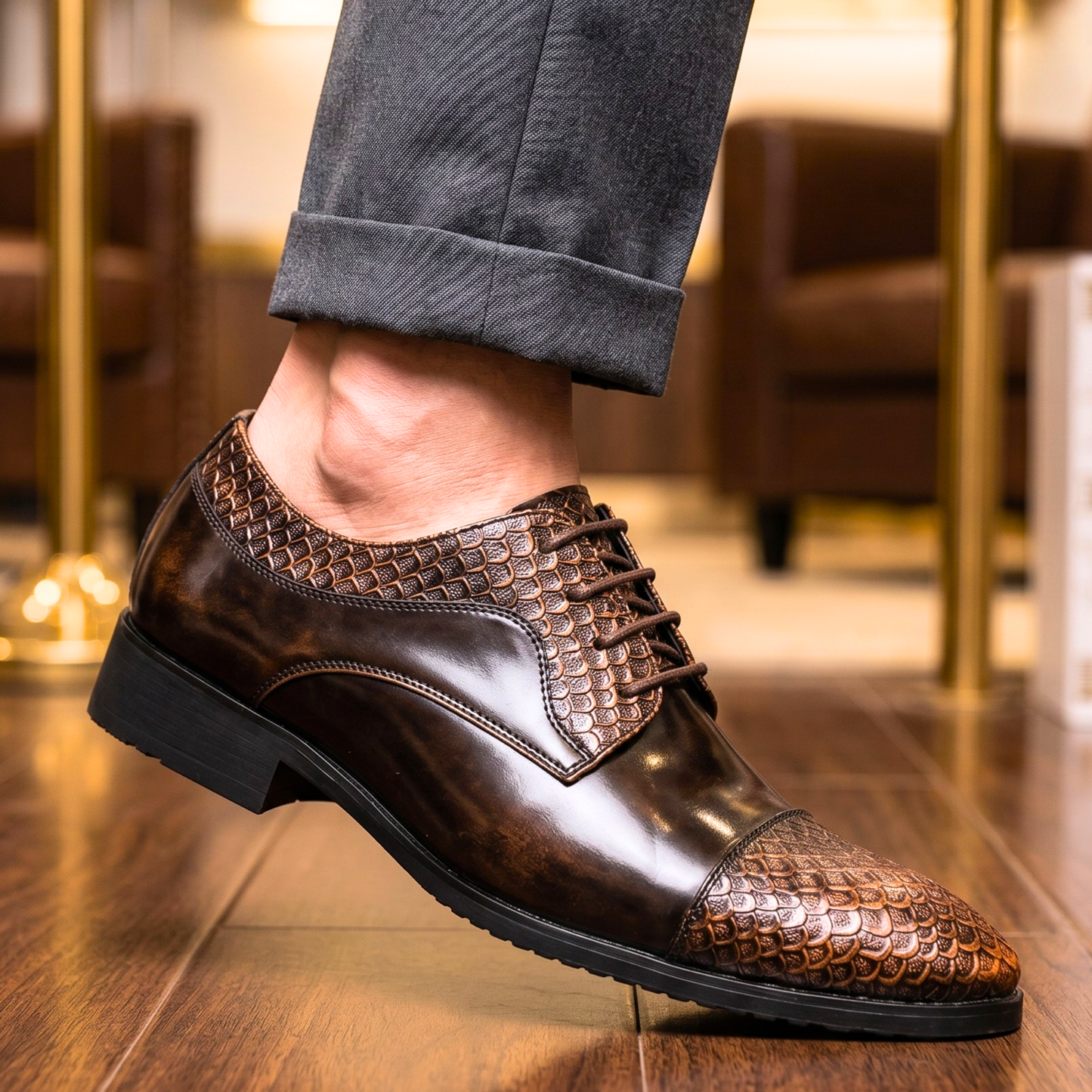 Devereaux Mirror-Vamp Python Toe Derby
