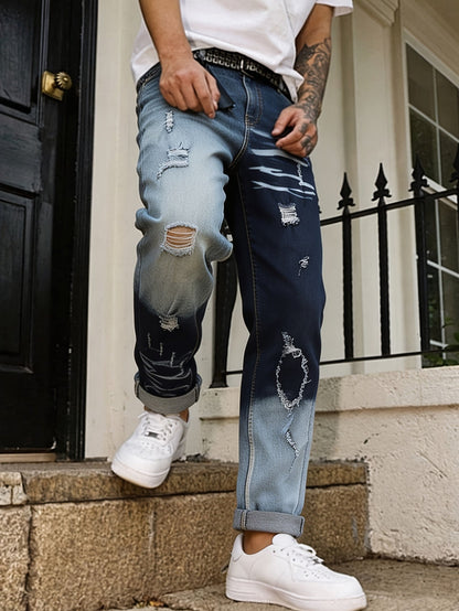Shadow-Burn Two-Tone Ripped Denim