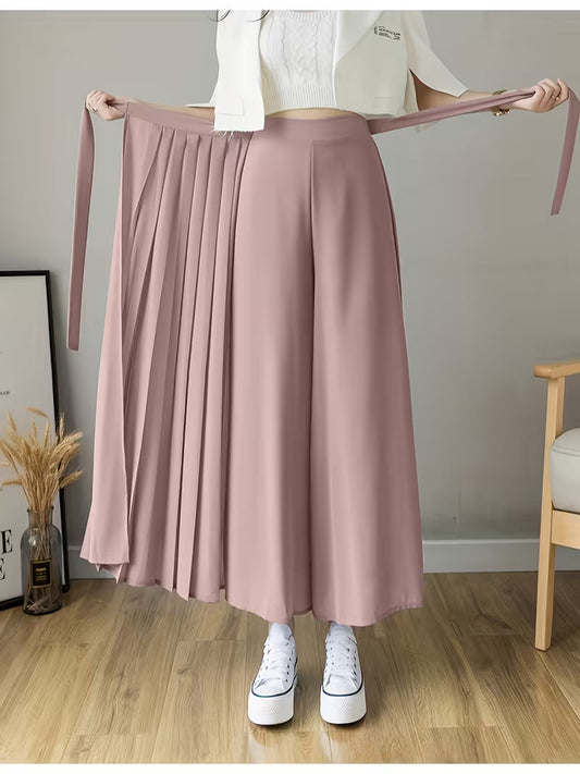 Pleated Wrap Midi Skirt