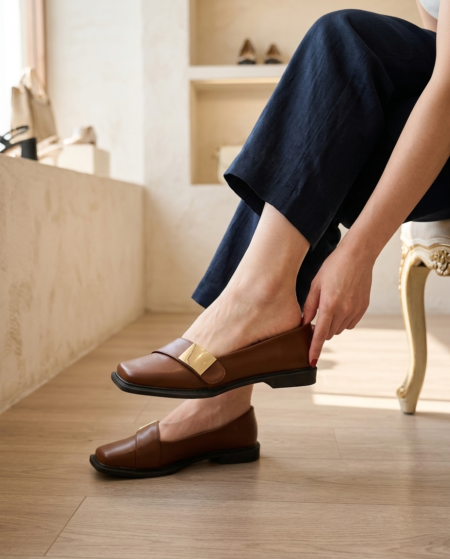 Aurelia Gold-Buckle Leather Loafer