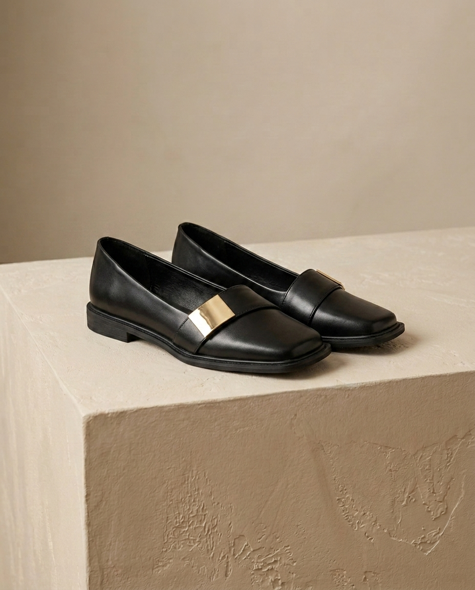 Aurelia Gold-Buckle Leather Loafer