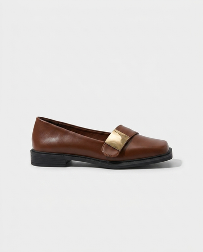Aurelia Gold-Buckle Leather Loafer