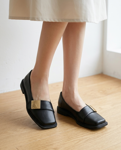 Aurelia Gold-Buckle Leather Loafer