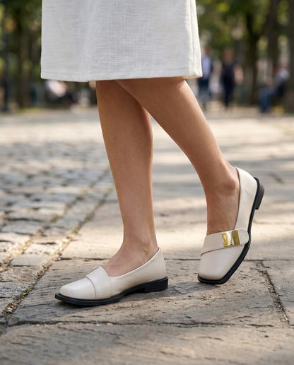 Aurelia Gold-Buckle Leather Loafer