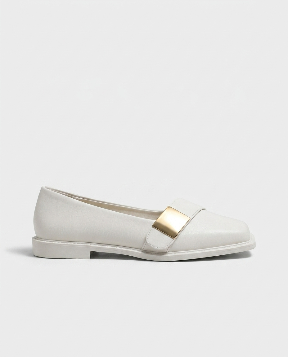 Aurelia Gold-Buckle Leather Loafer