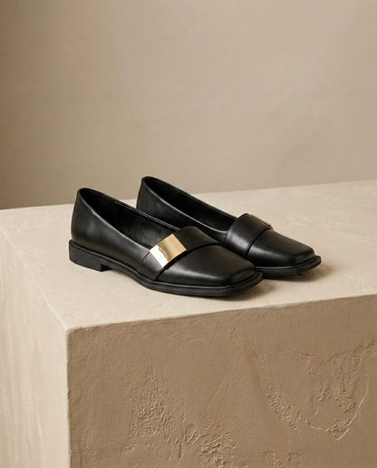 Aurelia Gold-Buckle Leather Loafer