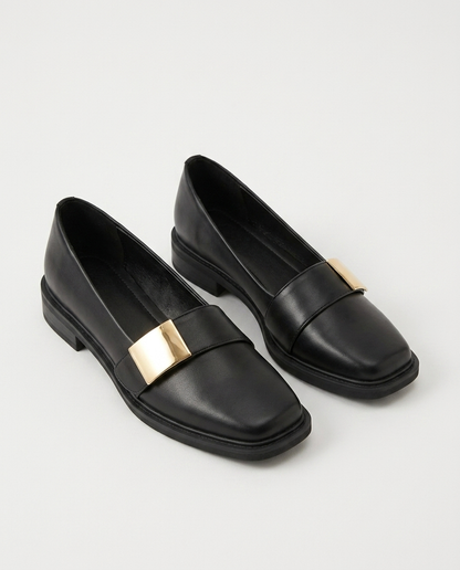 Aurelia Gold-Buckle Leather Loafer