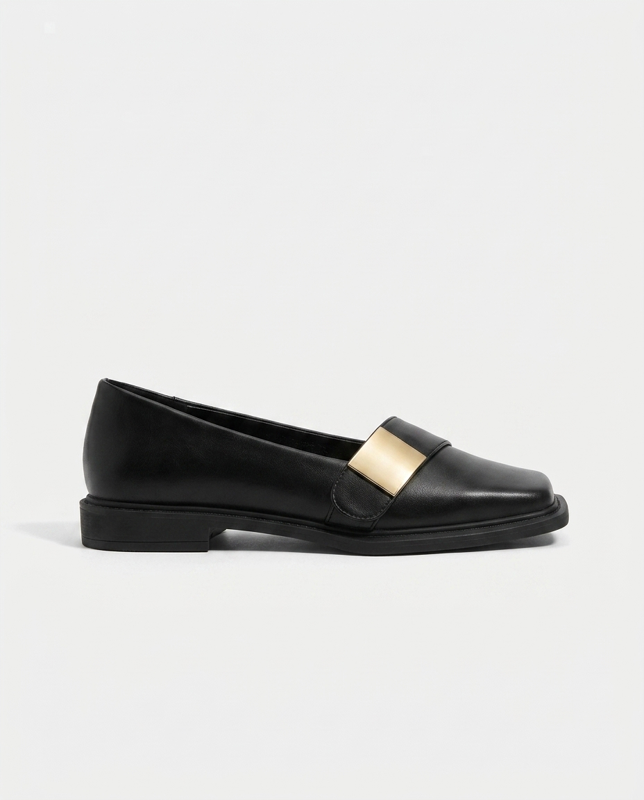 Aurelia Gold-Buckle Leather Loafer
