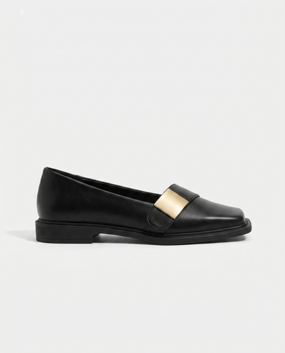 Aurelia Gold-Buckle Leather Loafer